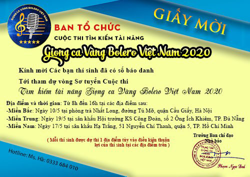 Quyết định thời gian diễn ra vòng sơ loại “Giọng ca Vàng Bolero Việt Nam 2020"